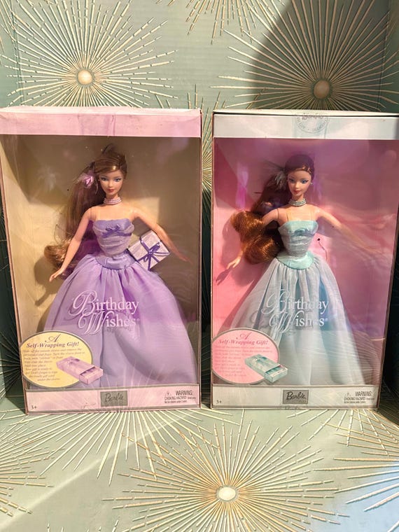 birthday barbie blue dress Vintage 2003 Wishes Purple or Gown Mattel Collector Edition NRFB Category:FINAL SALE DRESSES Rimini by Shaw Black Size:us-12 or a world