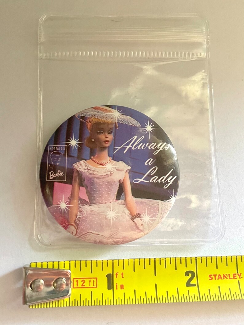 Rare Barbie Vintage 1989 Nostalgic Starburst Always a Lady Plantation Belle Novelty Collectible Button Pin image 2