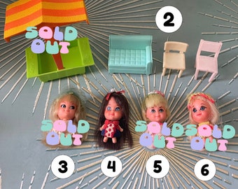 Your Choice: Vintage 1960s Lucky Locket Liddle Kiddles - Lola , Lily , Liz , Laverne / Millie Middle Sandbox / Superior Miniature Furniture