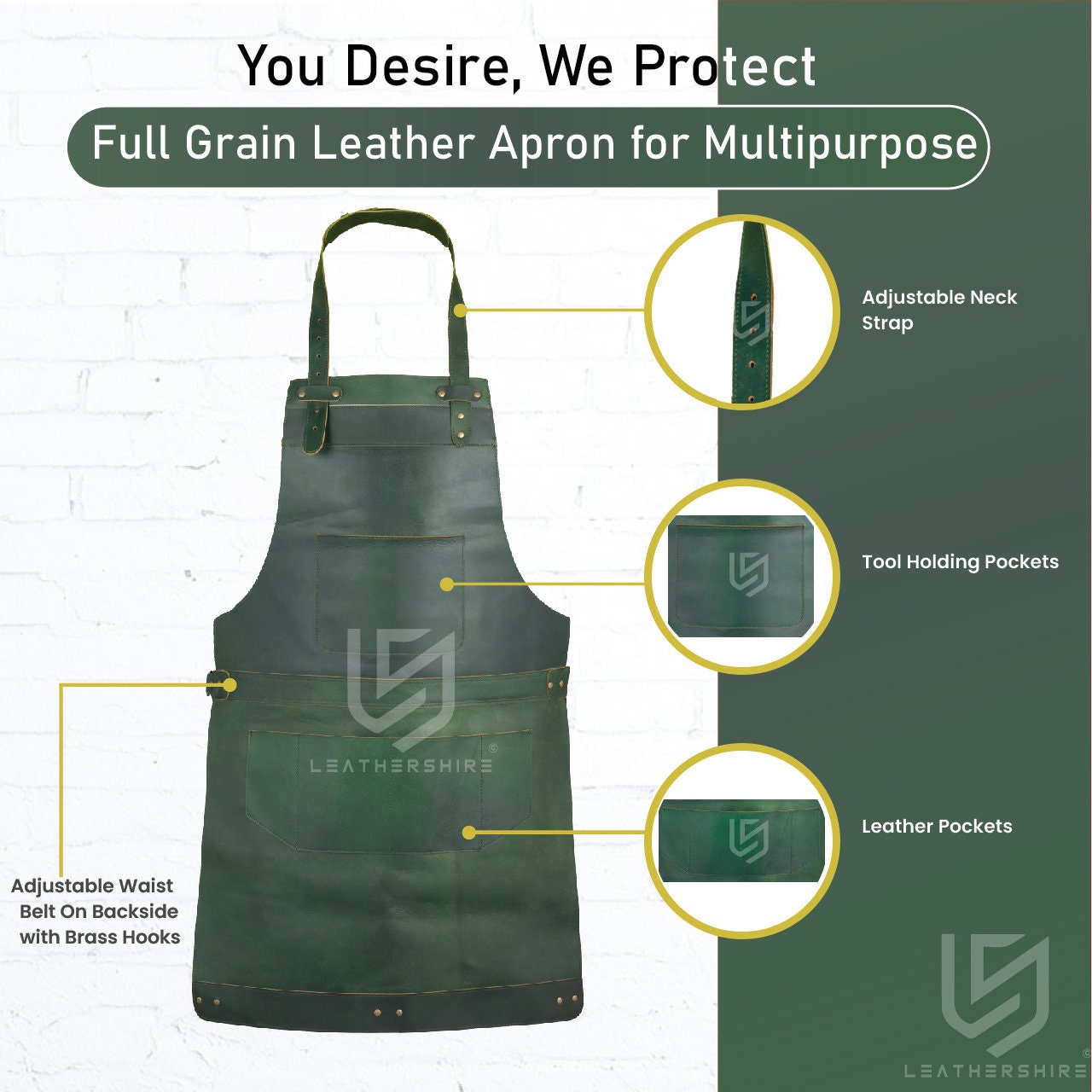 Green Full Grain Leather Apron: Butcher, Cook, BBQ - Etsy