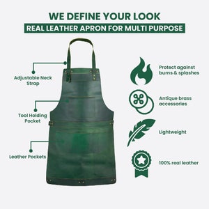 Green Full Grain Leather Apron: Butcher, Cook, BBQ