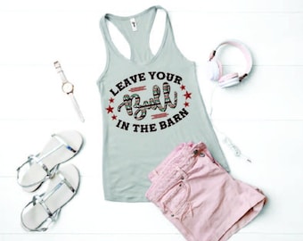 Leave Your Bull In The Barn Funny Country Western Adult Racerback Cotton Tank Top