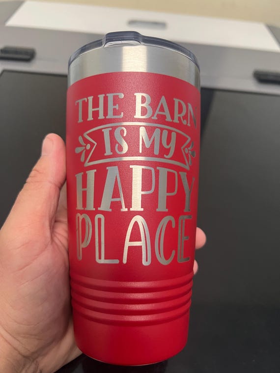 Personalized 20oz Tumbler, Dishwasher Safe, Barn, Happy Place