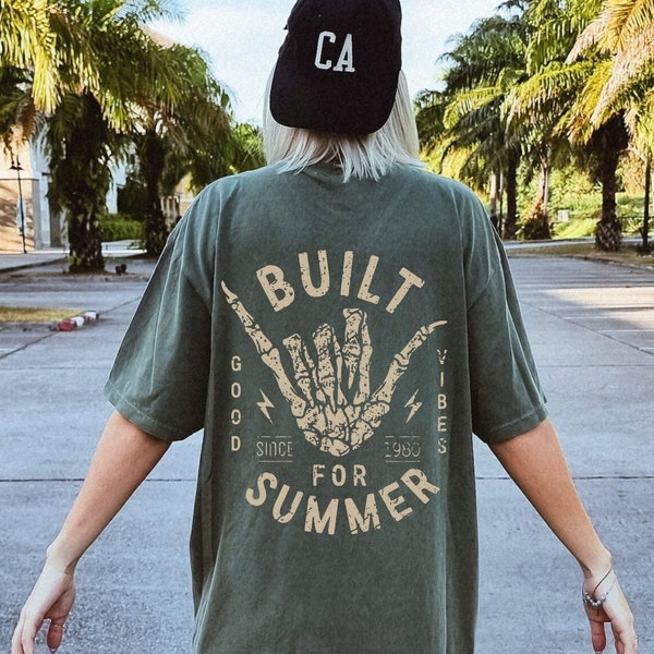 Distressed Built for Summer Shirt Comfort Colors® Oversized Beach Tee Skeleton Hang Loose Boho Hippie Clothes Ocean Aesthetic Coconut Girl