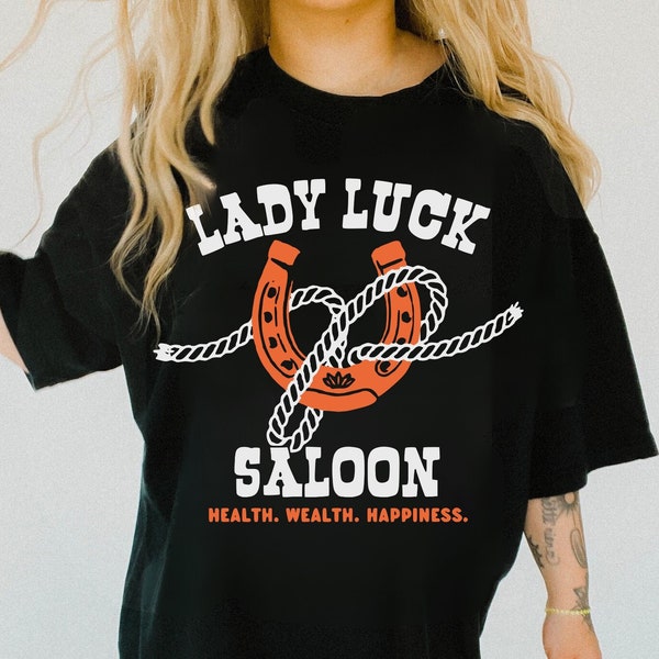 Lady Luck Saloon Tee UNIESX Comfort Colors® Vintage Inspired Western Graphic T 90s Grunge Cowgirl Tshirt Dress Trendy Aesthetic Horseshoe T