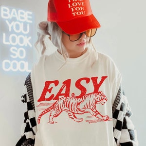 Easy Tiger Tee UNISEX Comfort Colors® Vintage Inspired Shirt Trendy Tiger T Shirt Retro Festival Clothing Oversized Tee Boho Hippie Clothes