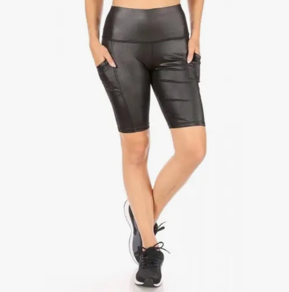 High Waist PU Faux Leather Biker Shorts With Pockets Canada