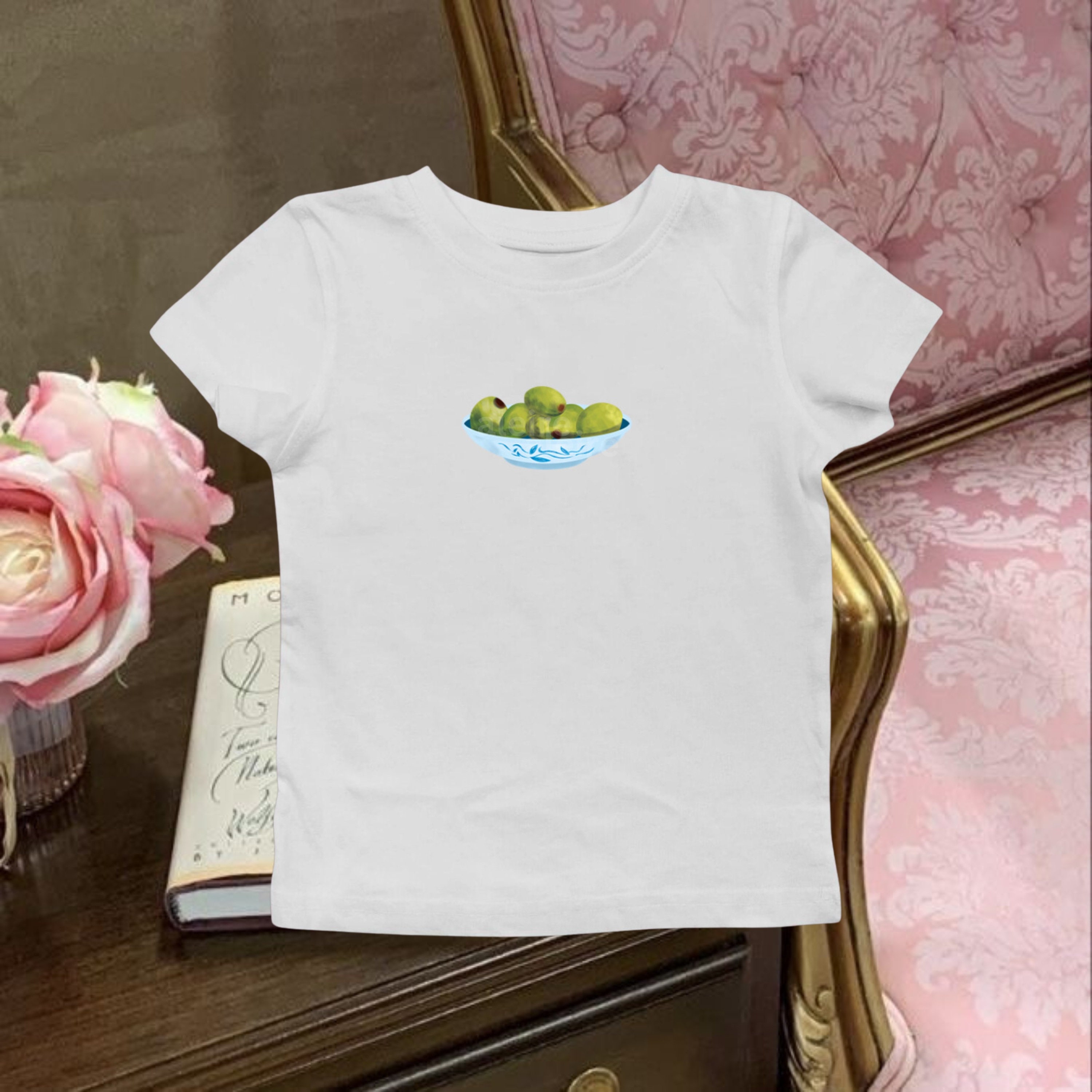 Olive Bowl Painted Baby Tee,  Womens Tshirt