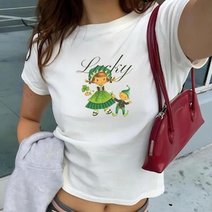 St. Patrick&#39;s Day Baby Tee Lucky Irish Baby Tee, Irish Celebration Outfit, Irish Clover St Patty Baby Tee Vintage Aesthetic St Paddy Tshirt