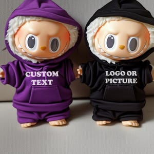 Personalized Labubu Hoodie Outfit, Custom Logo or Photo Tshirt for Dolls, Your Txt Personalised Clothes for La bubu