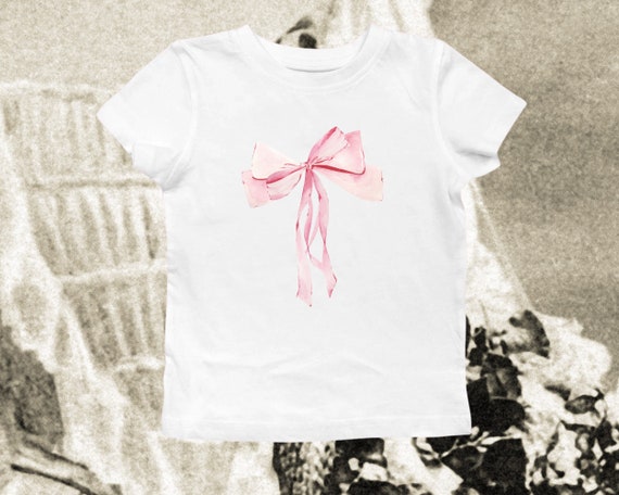 Coquette Pink Bow Baby Tee, Soft Girlcore 90s Retro Clothing, Trendy Fitted  Tee, Clean Girl Aesthetic, Pinterest Aesthetic Clothes 