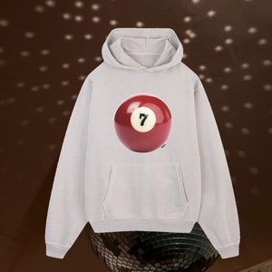 lucky ball 7 hoodie,  retro trending popular Stockholm style hoodie for fall, back to school outfits, gifts for friends, lucky girl pullover