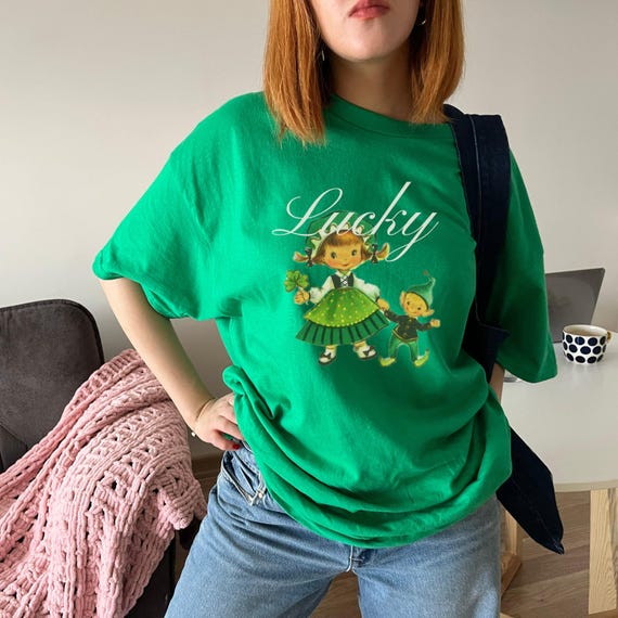 St Patricks Day Vintage Aesthetic Girly Shirt Lucky Girl Oversized