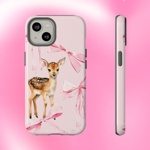 Baby Deer Coquette iPhone Case, hone Case for iPhone 7 8 Plus XR Xs Max 11 12 13 14 15 Pro Max Mini, Vintage Pink Bow iPhone case Gift