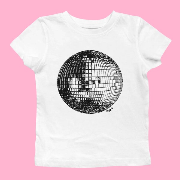 Disco Ball Retro Trendy Baby Tee, Red Coquette Screen Graphic Tshirt, 00s It Girl Style Clothing, Y2k Graphic Discoball Vintage Inspired Top