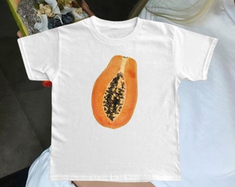 Papaya Baby Tee, Fruit Painted Pinterest Aesthetic Retro Trendy Graphic T-shirt, Coastal Granddaughter Summer 90s Shirt