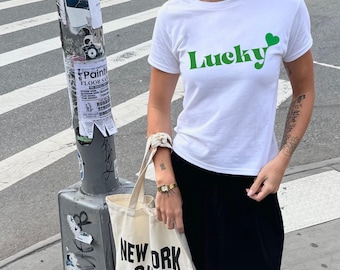 Retro St Patrick's Day Baby Tee: Lucky Irish Girl Y2K Shirt