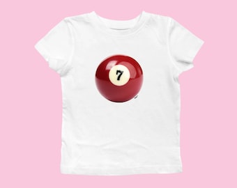 Lucky Ball 7 Graphic Baby Tee, Billiard Pool Ball 7 T-shirt, Trendy Y2K Fashion, Popular Culture Shirt, Preppy Style Baby Tees, Retro 7 Ball