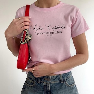 Sofia Coppola Appreciation Club Baby Tee, Sofia Coppola fan Boxy Graphic Shirt,Handwriting Coquette Baby Tee 90s Vintage Aesthetic Pinterest