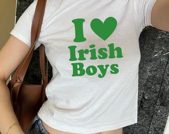 I Love Irish Boys Baby Tee - St. Patrick's Day Y2K Shirt