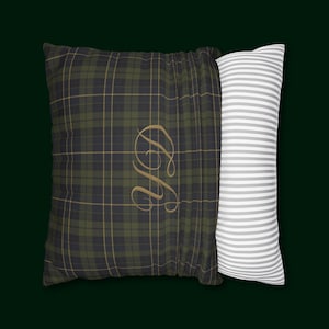 Personalized Initials Green Tartan Pillow Case, Monogram Cushion Cover Heritage Home Decor image 2