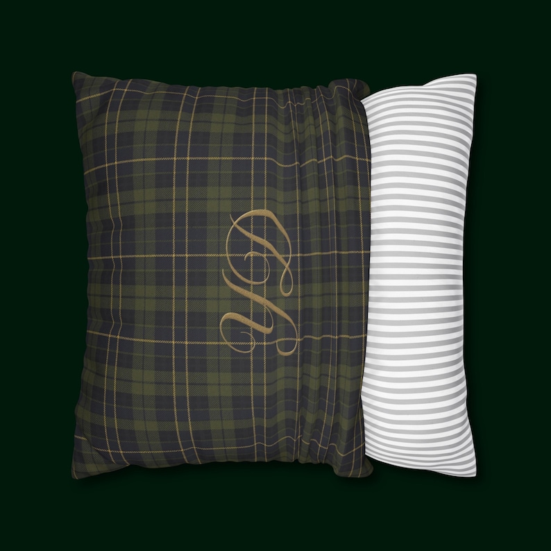 Personalized Initials Green Tartan Pillow Case, Monogram Cushion Cover Heritage Home Decor image 2