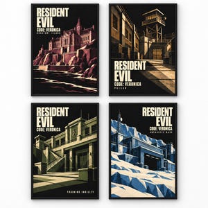 Pacchetto di poster di Veronica di Resident Evil Code, base antartica del penitenziario di Rockfort Island, 4 stampe bicolore, download digitale