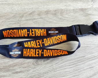 Porte clé HARLEY DAVIDSON 50 cm x 2.5 cm tour de cou landyard - motorcycles - biker - Motard - moto - orange noir