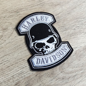 HARLEY DAVIDSON SKULL Patch 8cm x10cm/3,15 Zoll x 3,95 Zoll zum Aufbügeln, für Barren und Schilder, Motorräder, Kleidung, Aufbügler, Biker