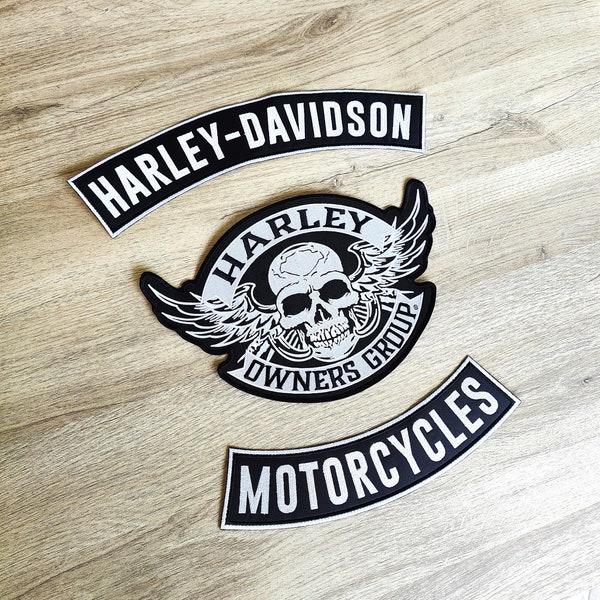 PACK Patch Harley Davidson motorcycles Skull HOG XXL écusson thermocollant - biker - moto - Iron on Patches