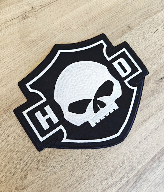 Big Patch dorsal HARLEY DAVIDSON skull écusson XXL 26 cm x 22 cm thermocollant - moto motorcycles - patch sur vêtements - Iron  - bar