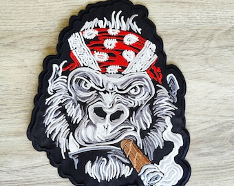 Big Back Patch SKULL Gorilla XXL back badge 8.6 cm x 22.5 cm iron-on - motorcycles - clothing - biker - harley davidson
