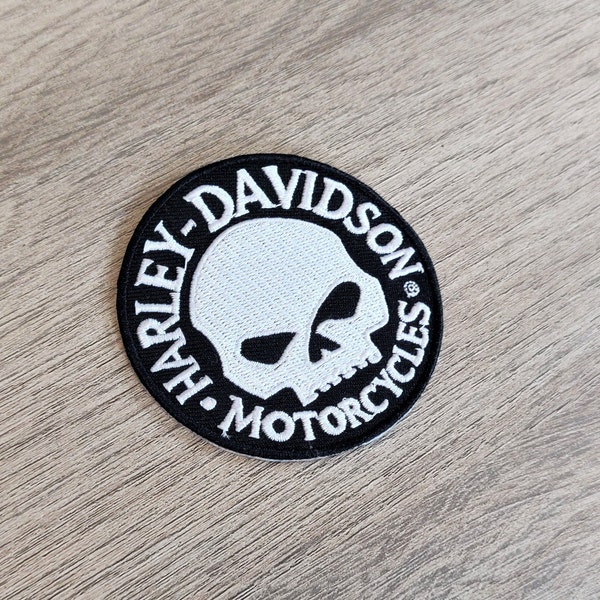 Patch HARLEY DAVIDSON SKULL écusson 6.5 cm diamètre thermocollant - skull - motorcycles - patch sur vêtements - Iron on Patches - biker