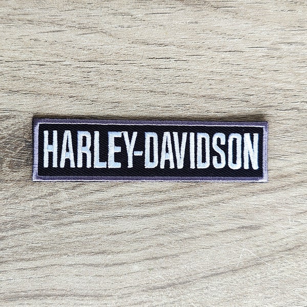 Harley Davidson Patch-Bandwappen 10 cm x 2,5 cm – Biker – Motorrad-Motorräder – Aufnäher auf Kleidung – Aufnäher zum Aufbügeln – Emblem