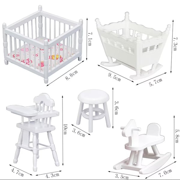 1:12 doll house mini furniture children's room crib shake white small wooden horse dining chair stool ornament