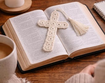 Crocheted Cross Bookmark with Tassel: Starched Cotton, Religious Gift (Set of 24)