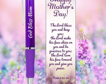 Bulk Set of 10 Happy Mother's Day God Bless Mom Purple Ballpoint Pen and Bookmark Gift Sets