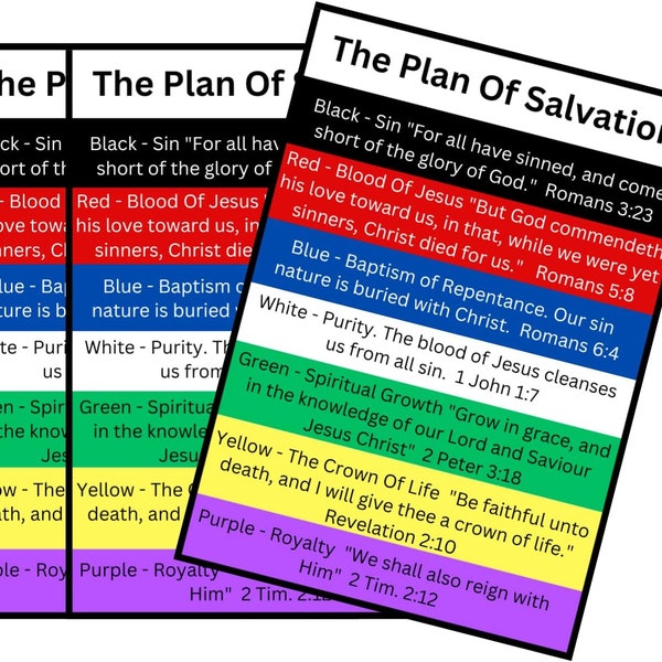 100 Bulk Count of Plan of Salvation Prayer Pocket Cards Gospel Tracts Using 7 Colors of Salvation Premium Made in USA Ministering Tool