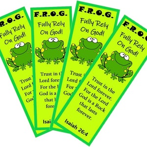 Fully Rely On God Frog F.R.O.G. Bible Verse Christian Bookmarks for Kids Inspirational Gifts Church Supplies Sunday School Bulk 100 Count