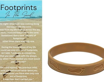 10 Sets Of Footprints In The Sand Silicone Bracelets Wristbands With Wallet Pocket Prayer Cards, Father's Day Gifts for Church