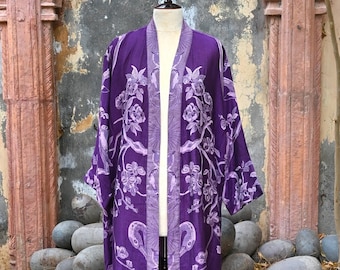Violet Dressing Gown, Beachwear, Silk Kimono Robe, Robes for Women, House Coat, Bridal Robe, Bathrobe, Wedding Morning, Gift For Her