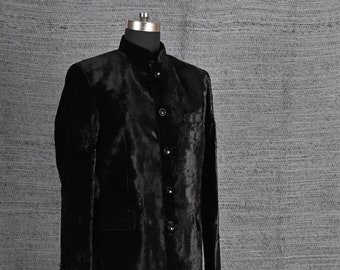 Smoky Black Unisex Velvet Jacket, Kurtka dla kobiet, Bespoke, Tradycyjna kurtka, Specjalna okazja, Strój gościa weselnego, Wydarzenie, Pomysły na prezenty