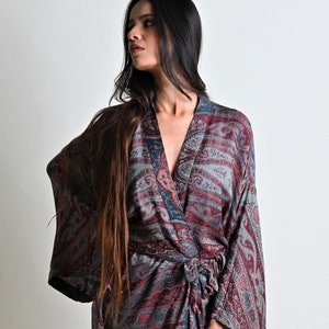 Blood Red Dressing Gown, Wedding Morning, Kaftan for Women, Silk Kimono Robe, Plus Sized Robes, Long Robe, Loungewear, House Coat, Gift Her