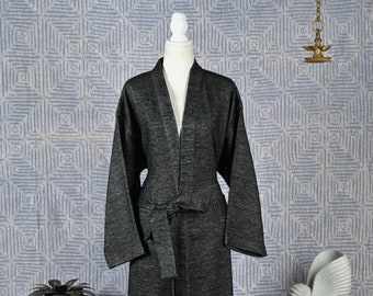 Anthrazit Wolle Robe, Wendemantel, Morgenmantel, Bademantel, Loungewear, Kimono Robe, Hochzeit Morgenmantel, Unisex Mantel, Geschenk für Sie / Ihn