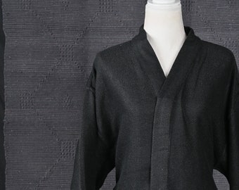 Vestaglia in lana nera fumosa, vestaglia da camera, soprabito unisex, accappatoio, abbigliamento da casa, kimono, vestaglia da sposa, regali per lui/lei
