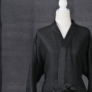 Smoky Black  Wool Robe, Dressing Gown, Unisex House Coat, Bath robe, Lounge wear, Kimono Robe, Wedding Morning Robe, Gifts For Him/Her