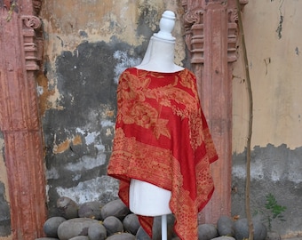 Capa poncho vermelha escarlate de inverno, poncho tecido à mão, poncho de malha, poncho de cashmere, roupas femininas, roupas boho para meninas, presente para ela