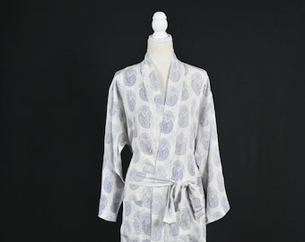 Paisley Print Cotton Kimono Bathrobe, House Coat, Robe for Women, Dressing Gown, Beach cover up, Plus Sized Robe, Lounge wear, Gift