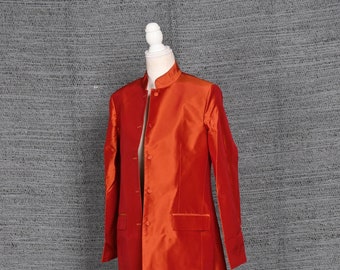 Tangerine Orange, Traditional Jacket, Unisex, Jacket for Women, Bespoke, Silk Jacket, Special Occasion, Wedding Guest Outfit, Unisex Gift