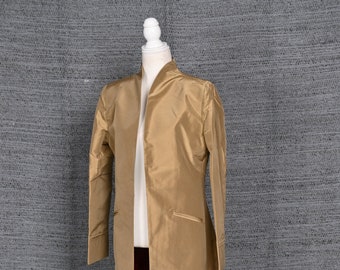 Gold Long Silk Coat, Silk Jacket, Jacket for Women, Wedding Guest Outfit, Special Occasion, Trench Jacket, Unisex, Bespoke, Gift for Him/Her